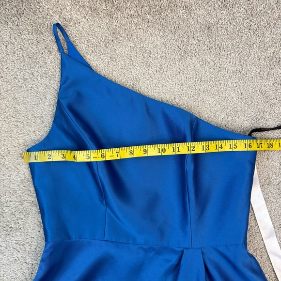 Alfred Sung D831 One‎ Shoulder Slit Maxi Gown Classic Blue 8 - Picture 5 of 7